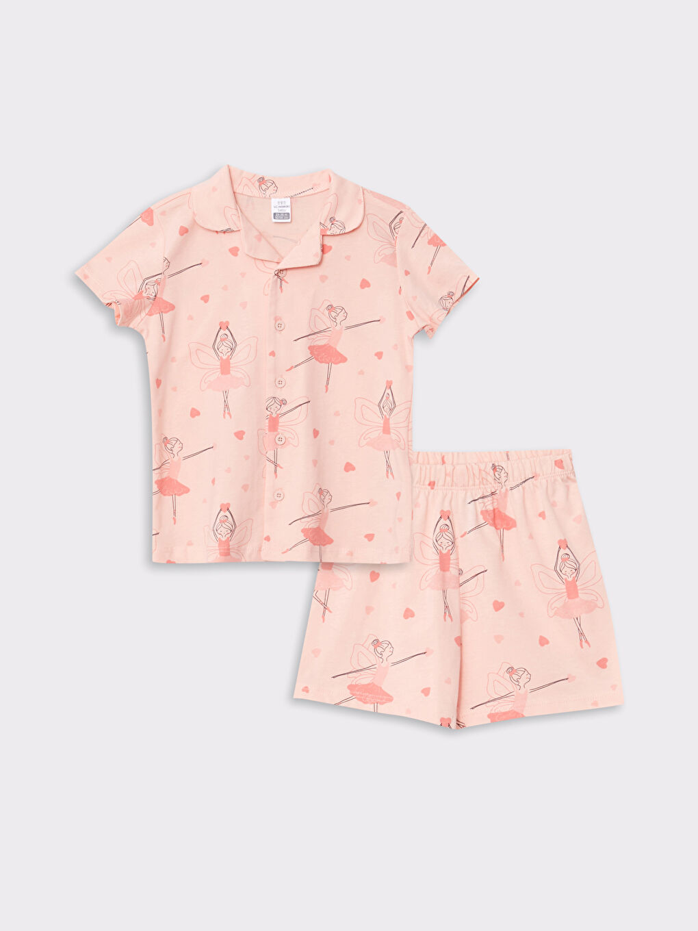 Polo Collar Short Sleeve Printed Baby Girl Pajamas Set