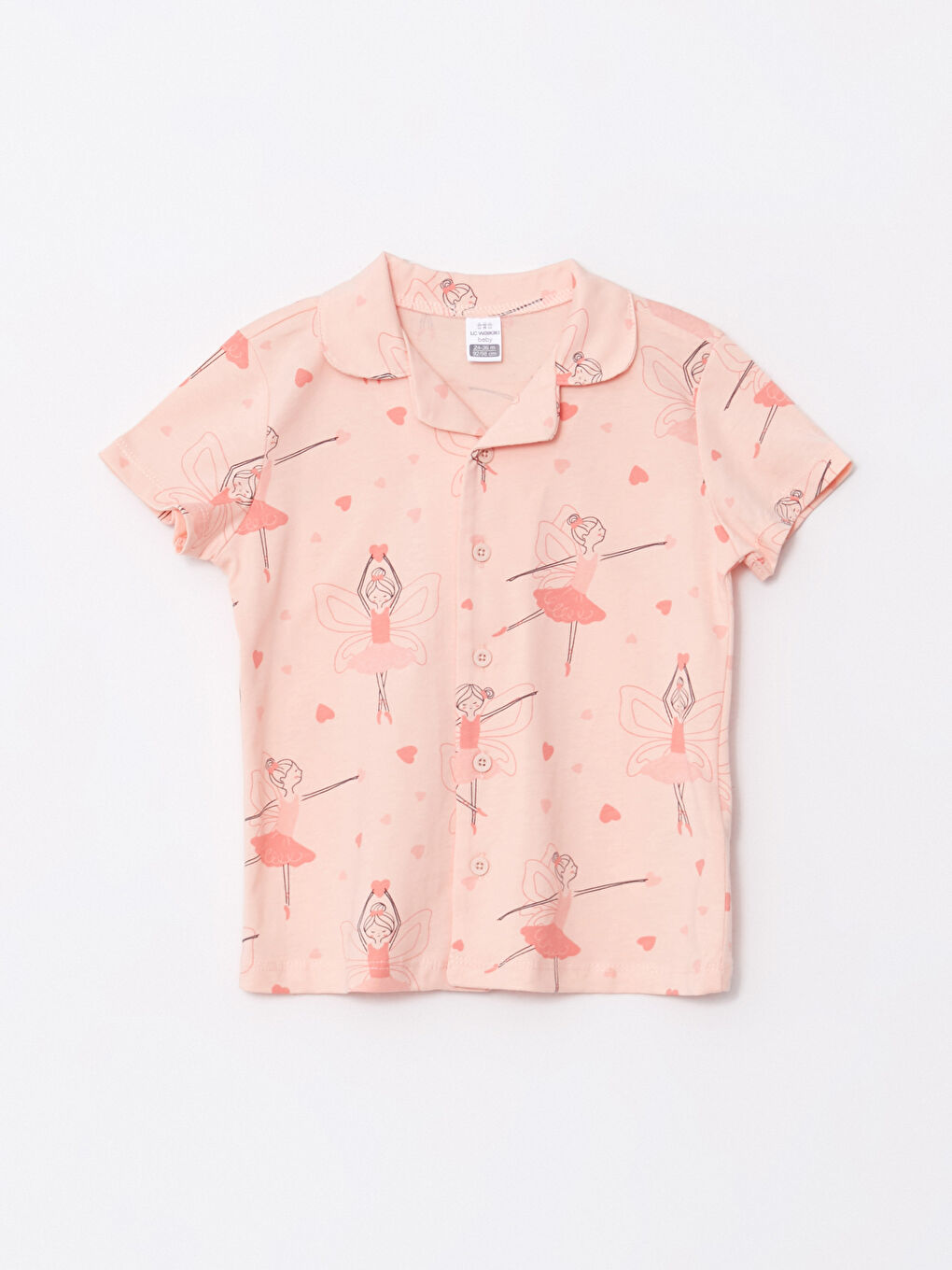 Polo Collar Short Sleeve Printed Baby Girl Pajamas Set-1
