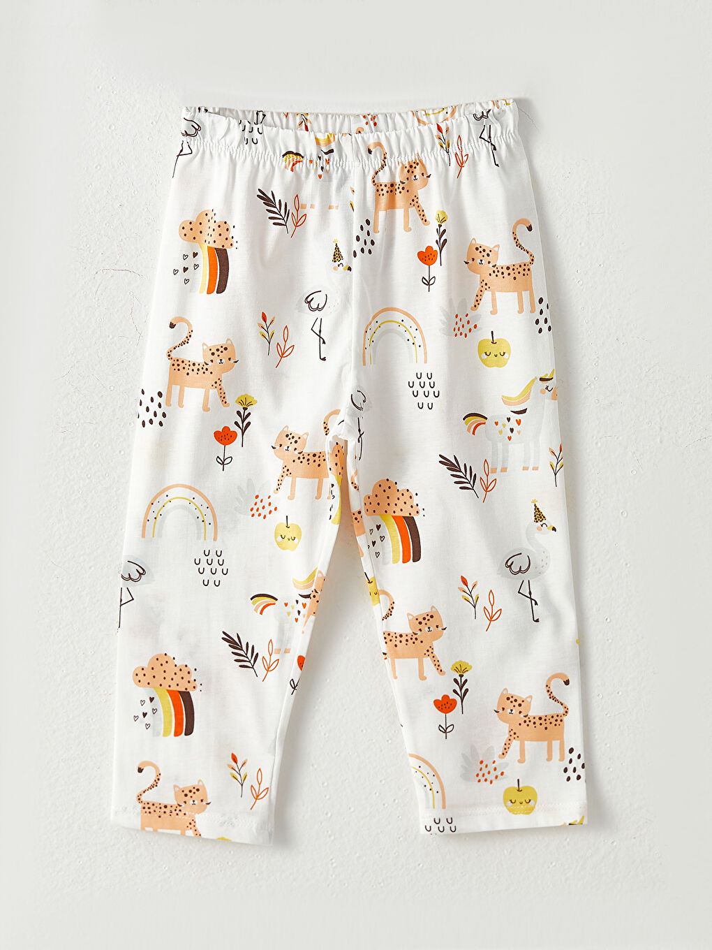 Ekru Polo Yaka Uzun Kollu Baskılı Pamuklu Kız Bebek Pijama Takımı-2