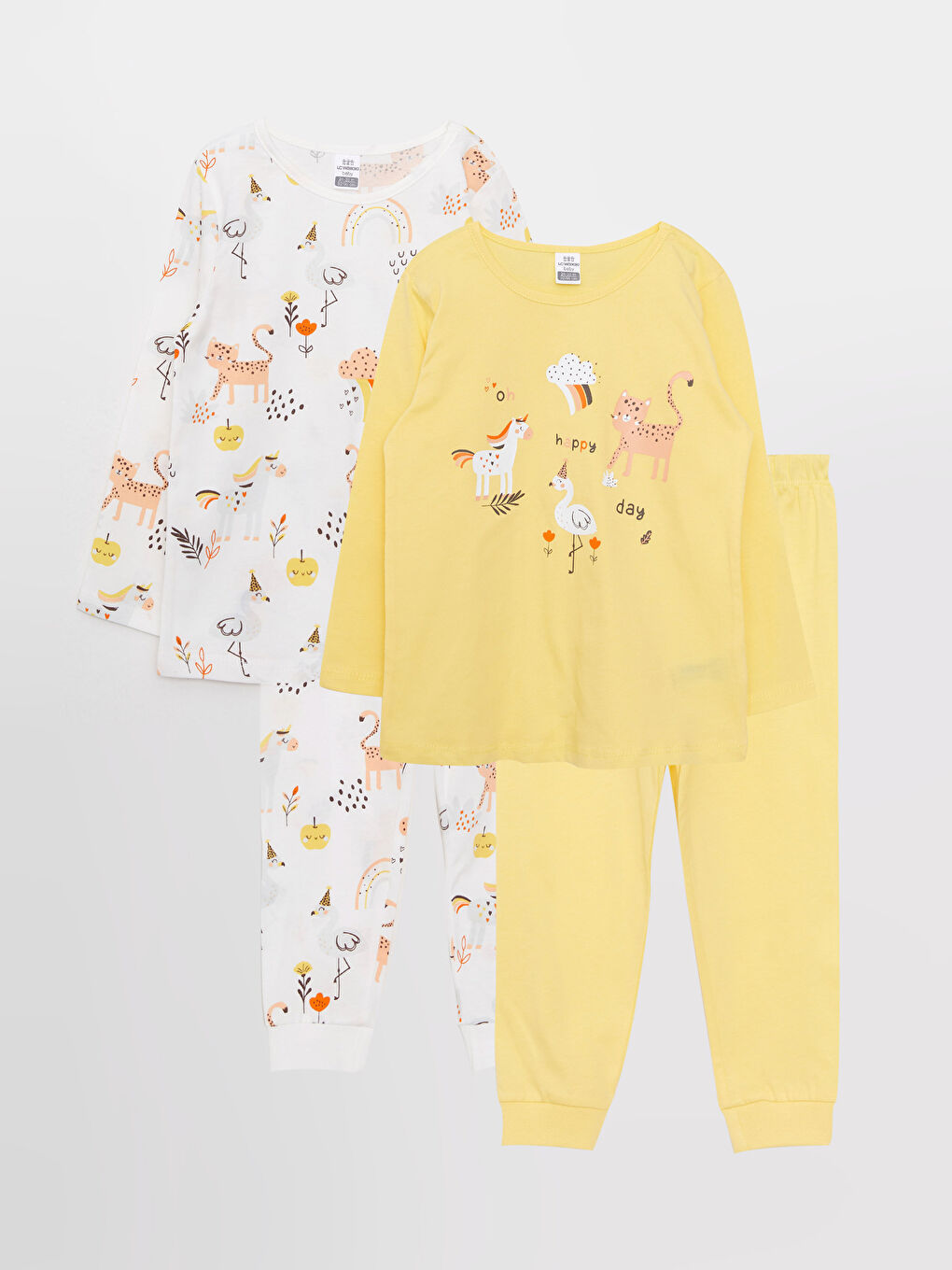 Crew Neck Long Sleeve Printed Cotton Baby Girl 2-Pajama Set