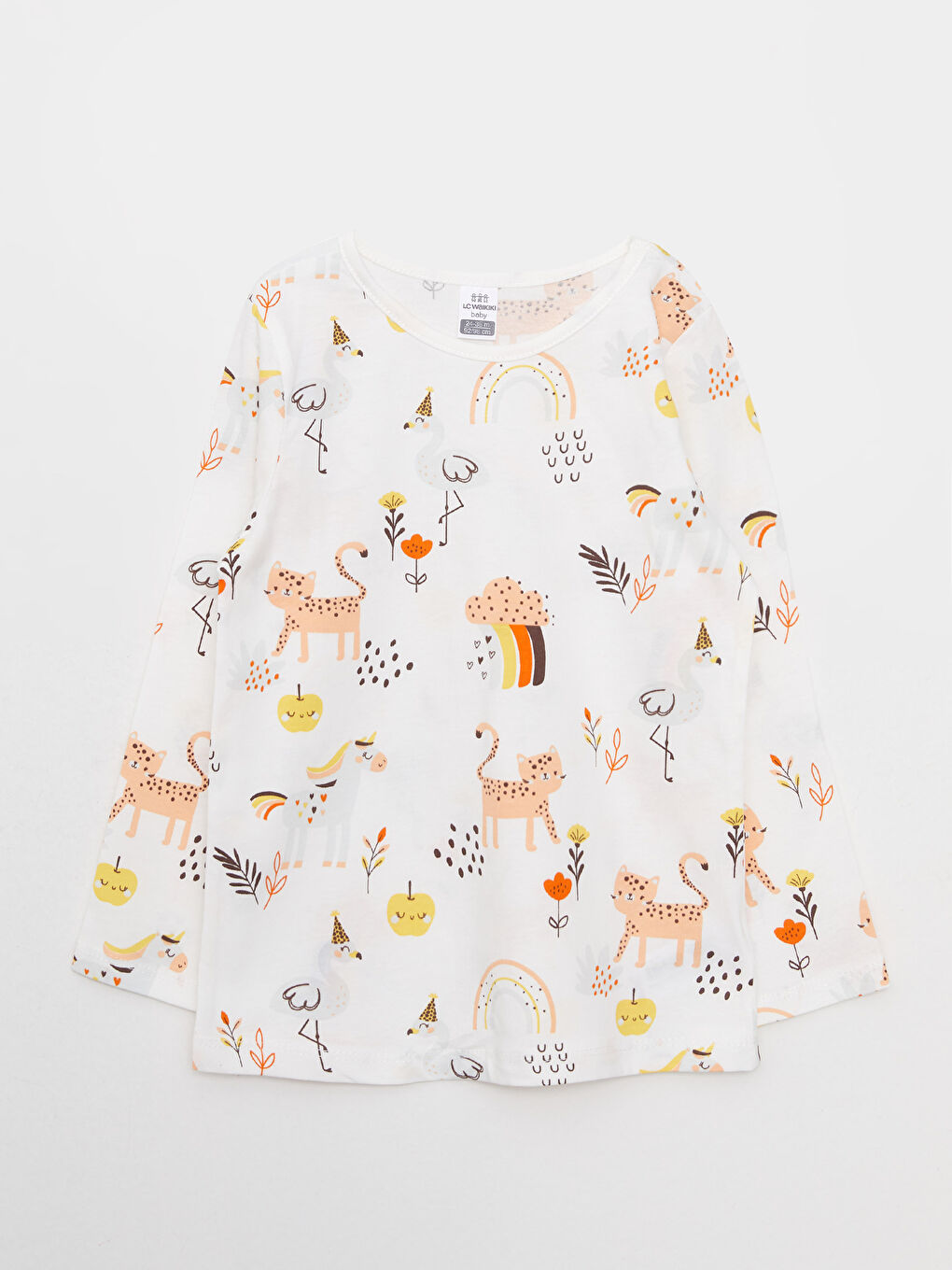 Crew Neck Long Sleeve Printed Cotton Baby Girl 2-Pajama Set-2