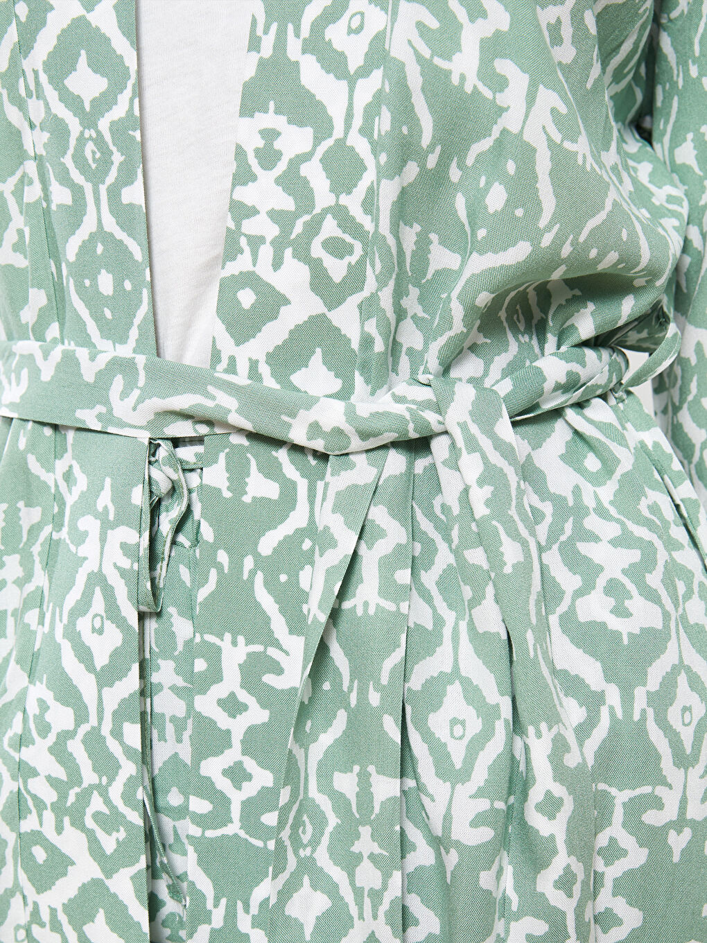 Shawl Collar Patterned Long Sleeve Oversize Viscose Women's Kimono-8