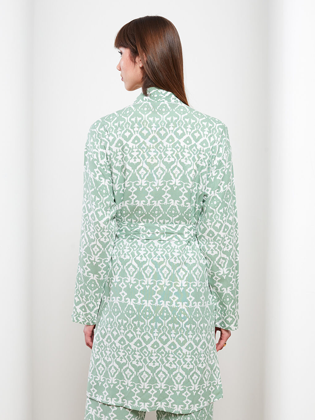 Shawl Collar Patterned Long Sleeve Oversize Viscose Women's Kimono-9