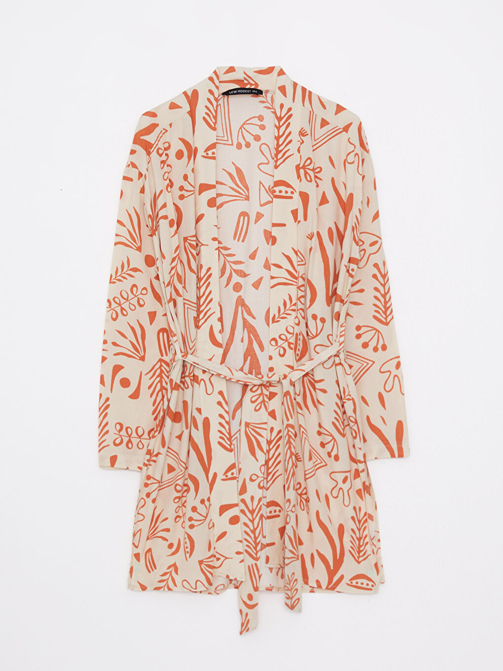 Turuncu Şal Yaka Desenli Uzun Kollu Oversize Viskon Kadın Kimono-4