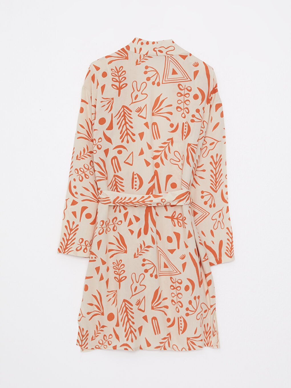 Turuncu Şal Yaka Desenli Uzun Kollu Oversize Viskon Kadın Kimono-5