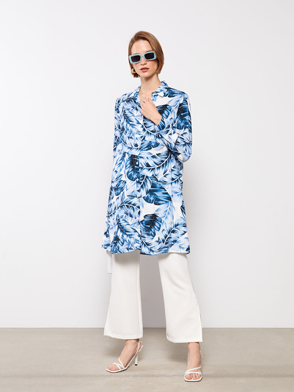 Patterned Long Sleeve Viscose Women's Shirt Tunic -S2I874Z8-LQK