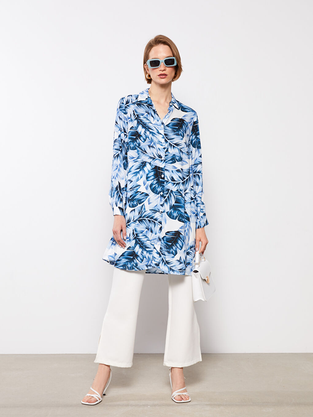Patterned Long Sleeve Viscose Women's Shirt Tunic -S2I874Z8-LQK