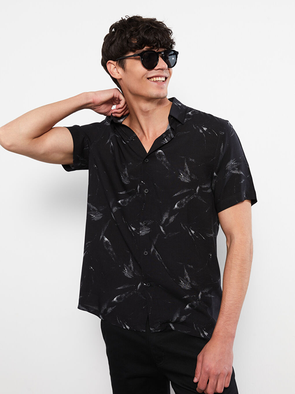 Regular Fit Short Sleeve Patterned Poplin Men's Shirt -S2I877Z8-LQJ