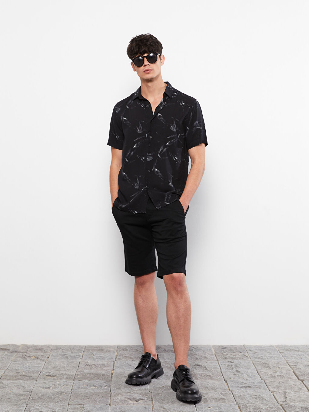 Regular Fit Short Sleeve Patterned Poplin Men's Shirt -S2I877Z8-LQJ