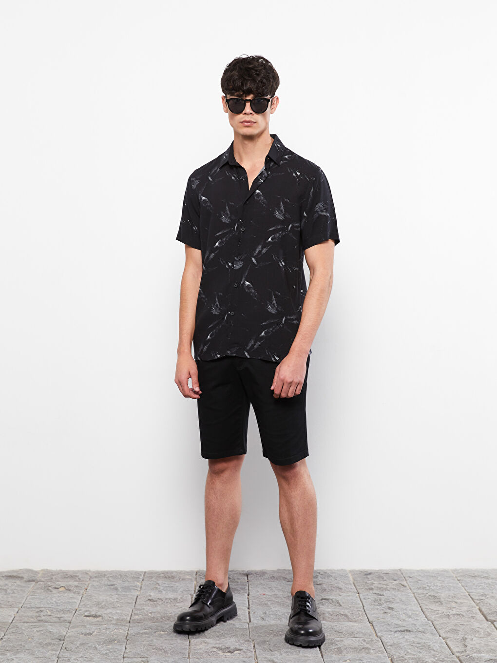 Regular Fit Short Sleeve Patterned Poplin Men's Shirt -S2I877Z8-LQJ