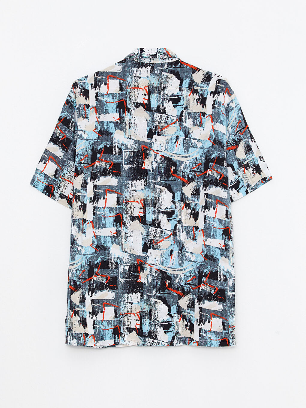 ерлерге арналған стандартты пішім қысқа жең өрнекті поплин жейде-7