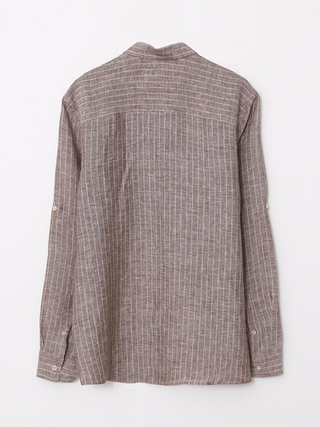 Bej Regular Fit Uzun Kollu Çizgili Poplin Erkek Gömlek-6