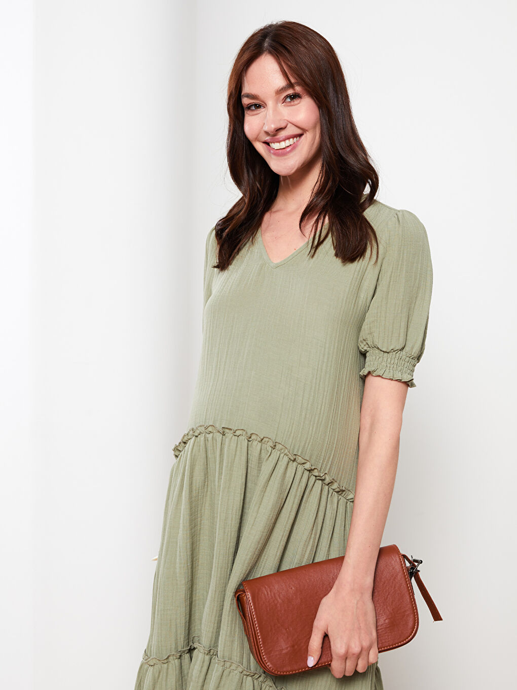 V Neck Straight Short Sleeve A-Line Muslin Maternity Dress -S2I886Z8-GGY
