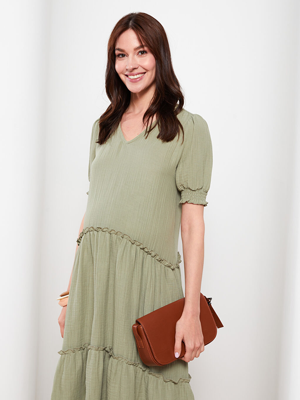 V Neck Straight Short Sleeve A-Line Muslin Maternity Dress -S2I886Z8-GGY