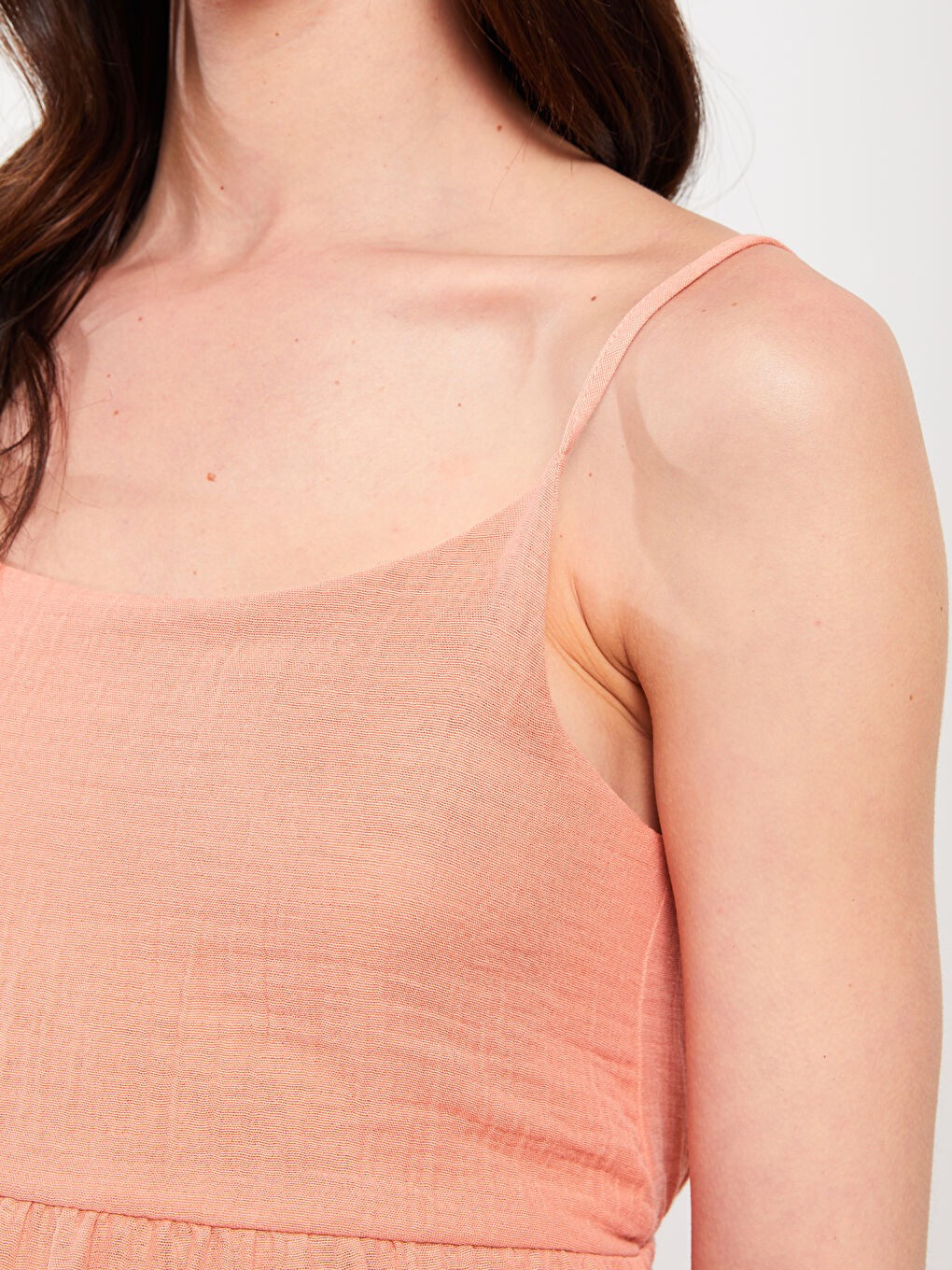 U Neck Straight Strap Muslin Fabric Maternity Dress-3