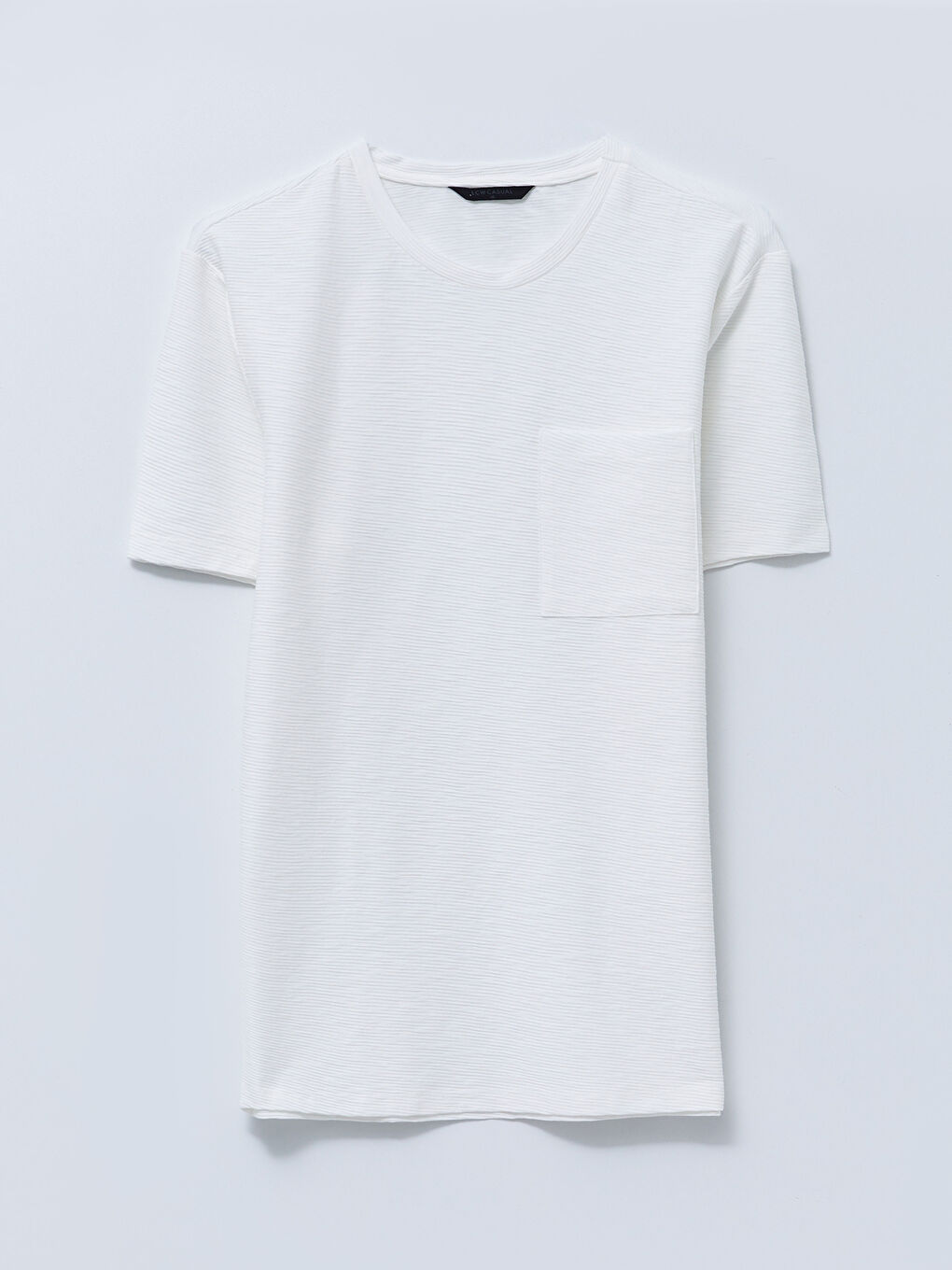 Ekru Bisiklet Yaka Kısa Kollu Basic Penye Erkek Tişört-5