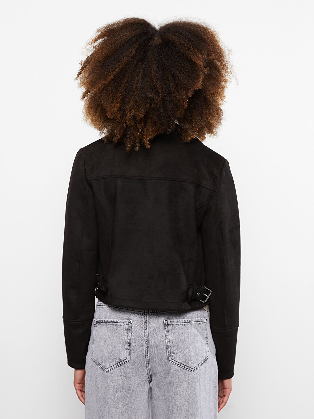 جاكيت جلد صناعي سادة بياقة بايكر للسيدات-5