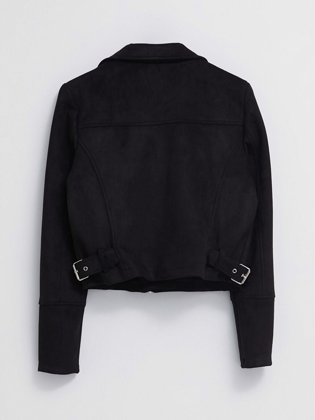 جاكيت جلد صناعي سادة بياقة بايكر للسيدات-7