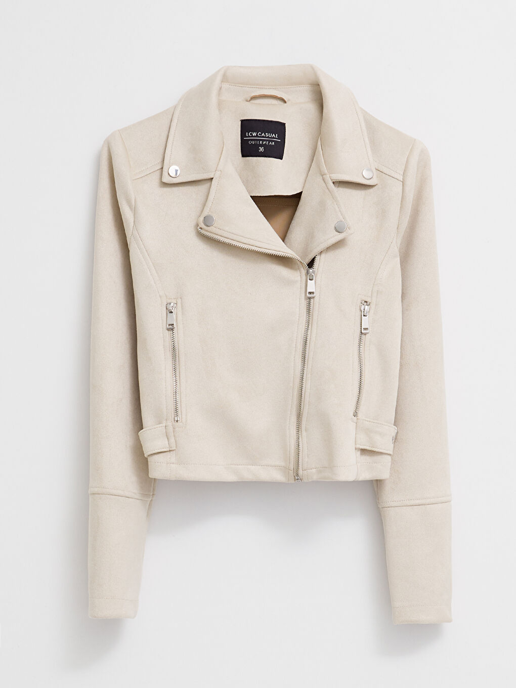 Women's Biker Neck Plain Faux Leather Jacket -S2I901Z8-QKP