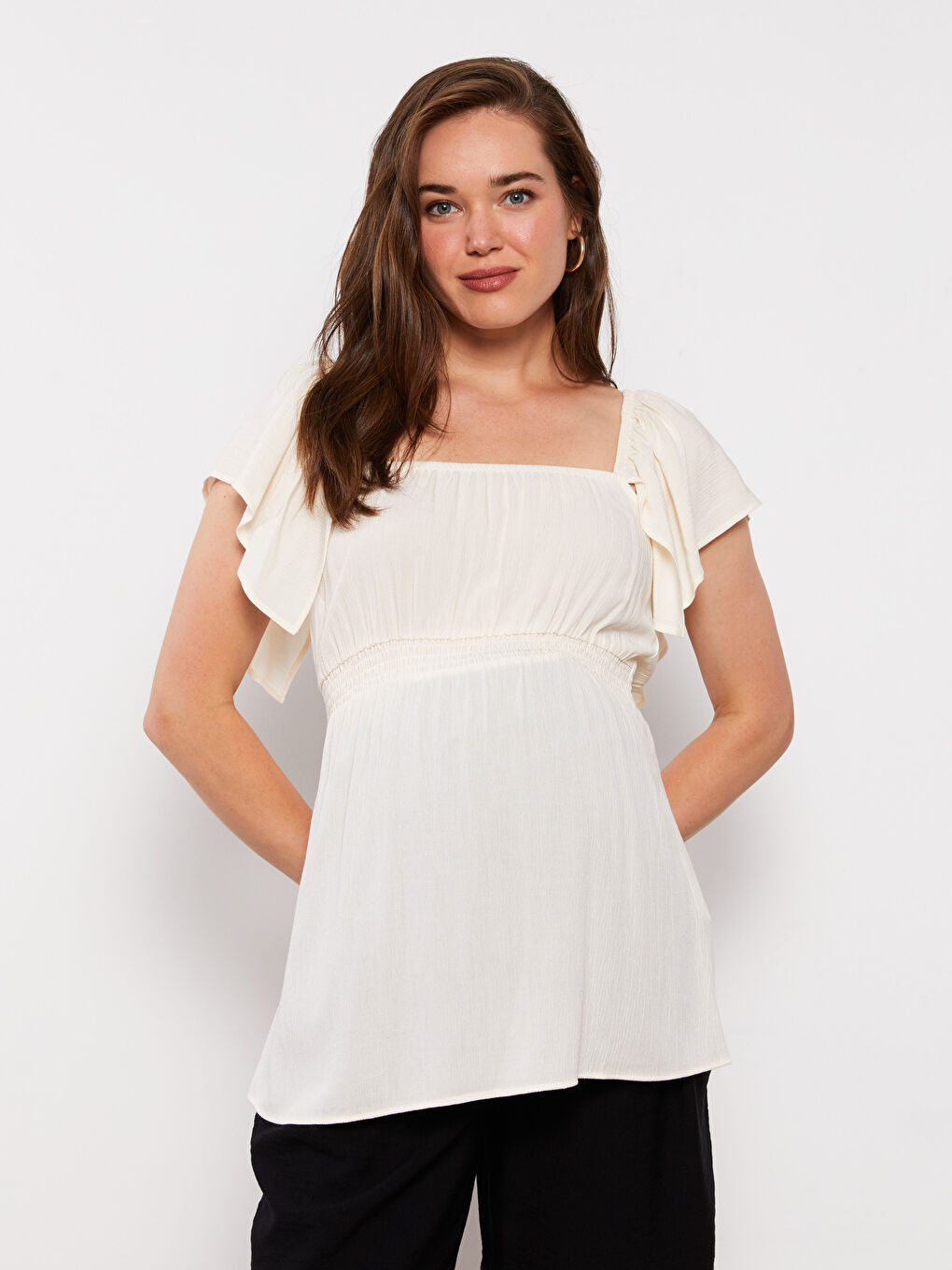 Square Neck Straight Short Sleeve Viscose Maternity Blouse -S2I902Z8-FES