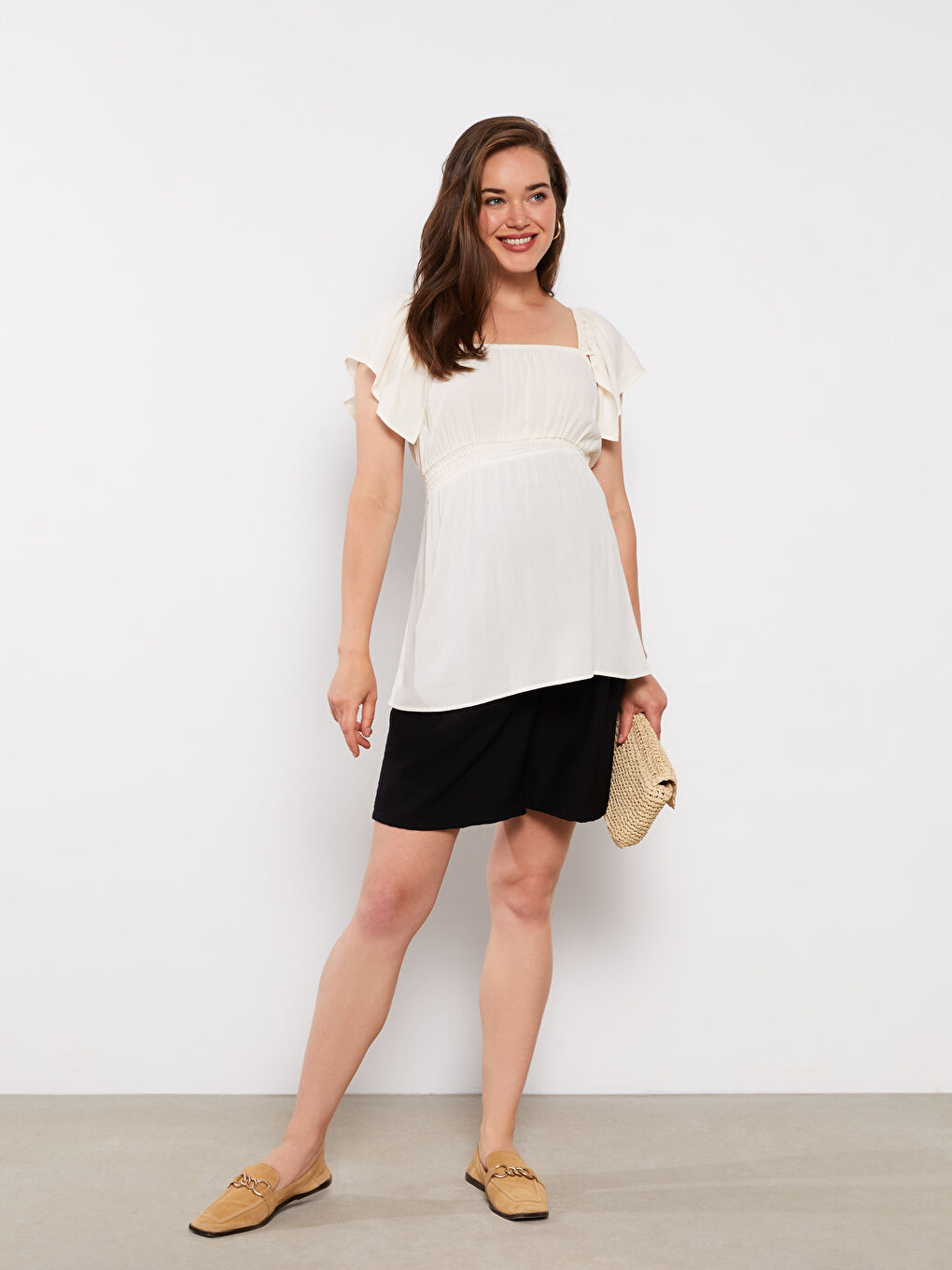 Square Neck Straight Short Sleeve Viscose Maternity Blouse -S2I902Z8-FES