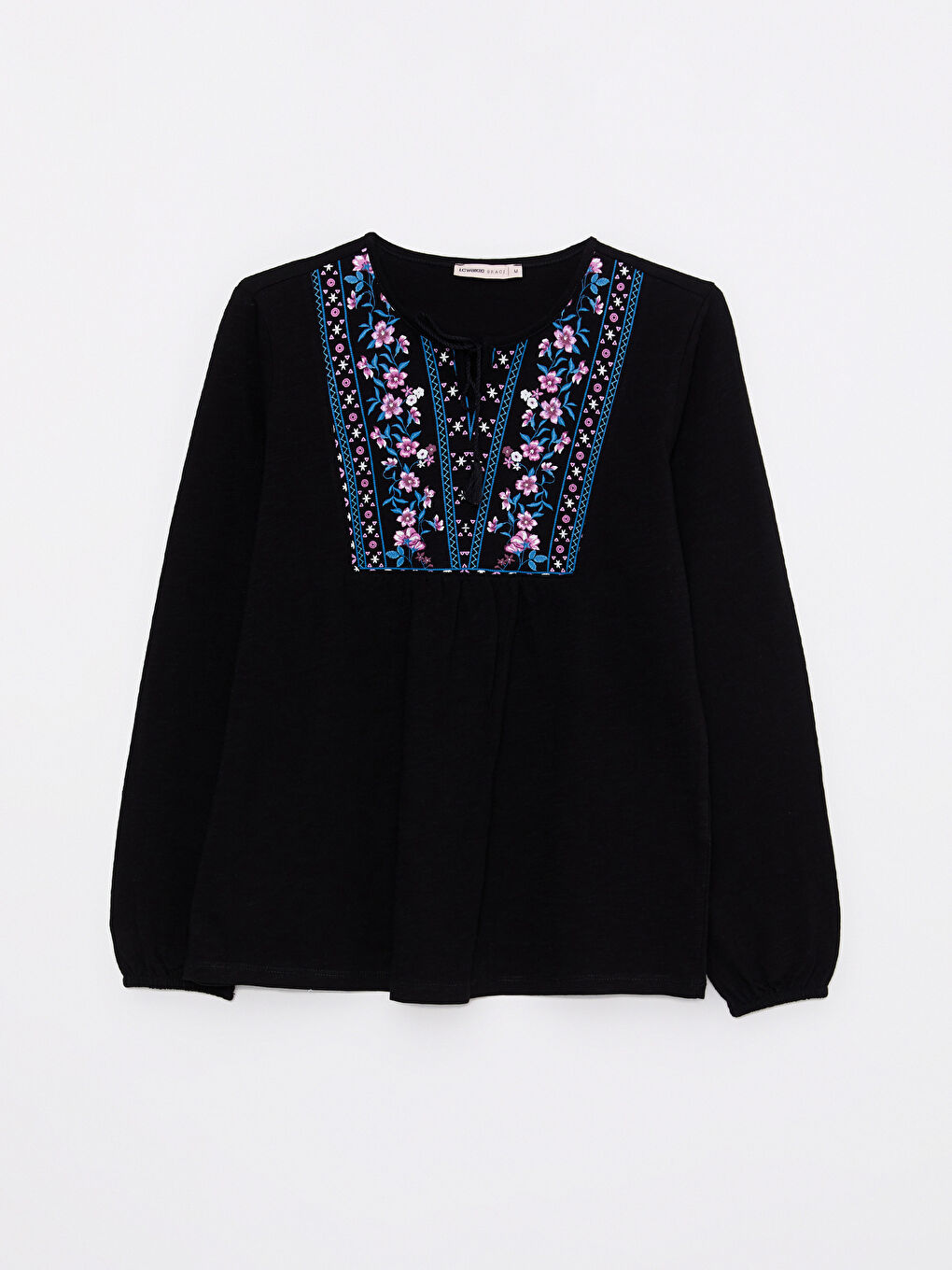 Lapel Collar Embroidered Long Sleeve Cotton Women's Blouse-5