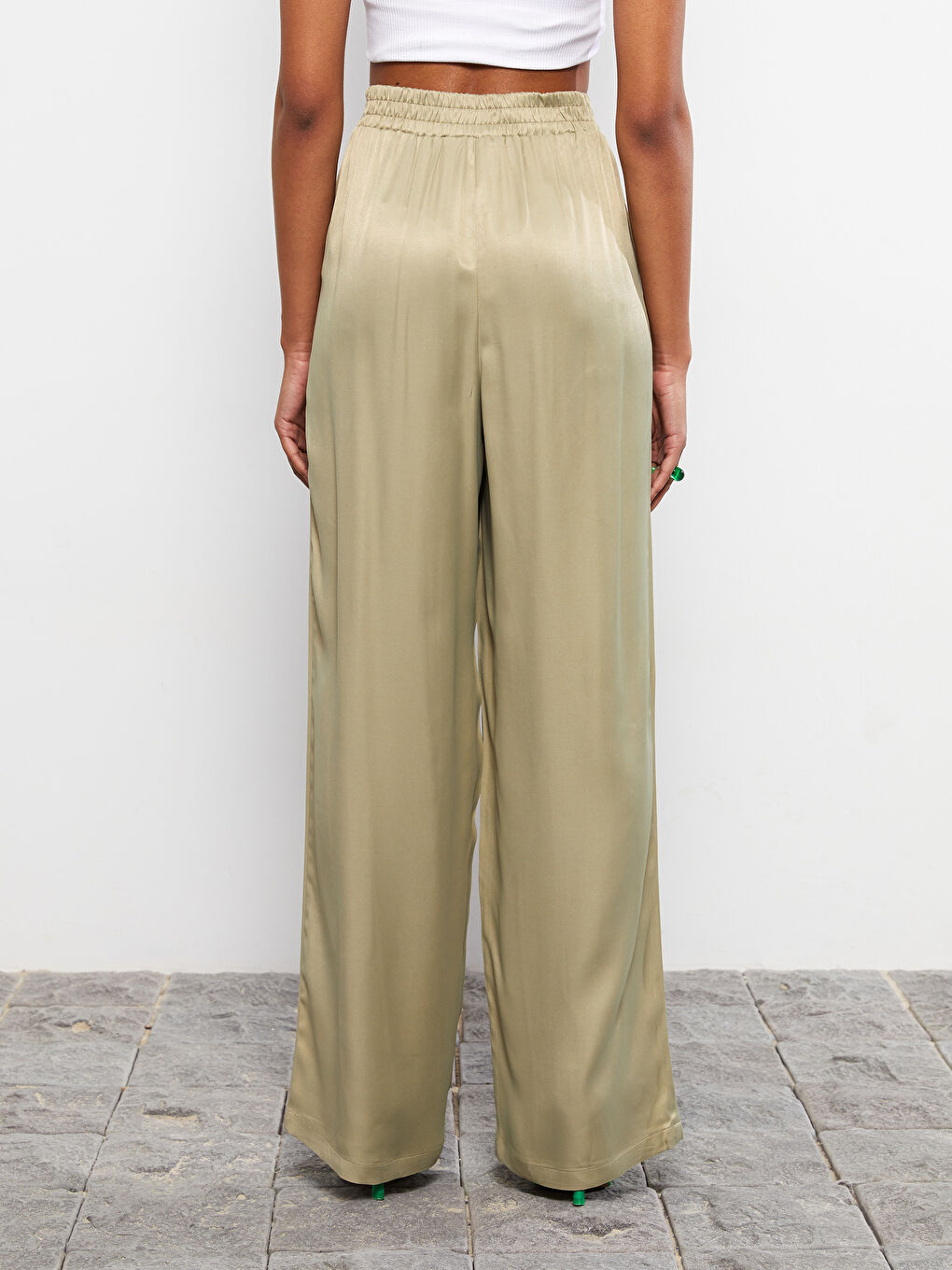 Elastic Waist Comfortable Fit Straight Viscose Women's Trousers-4