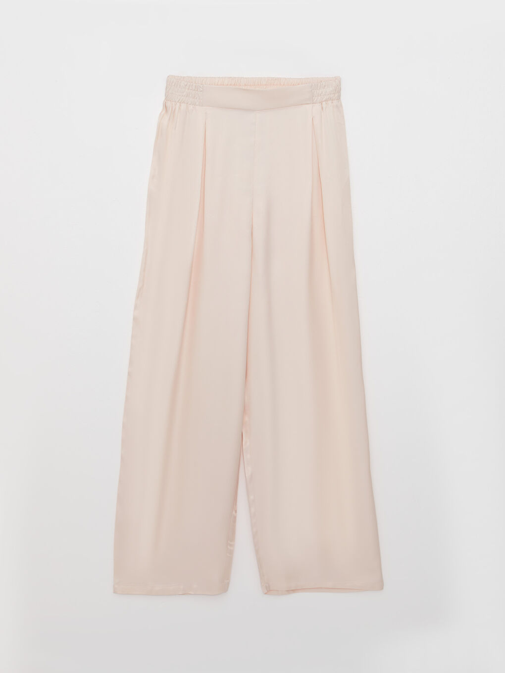 Pembe Beli Lastikli Rahat Kalıp Düz Viskon Kadın Pantolon-5