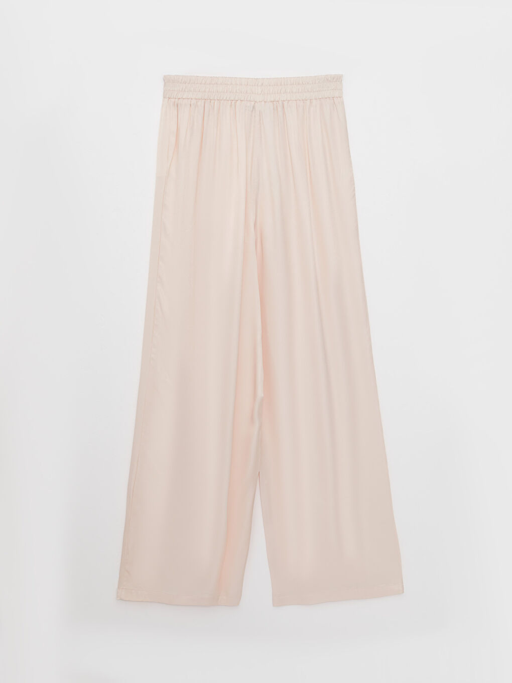 Pembe Beli Lastikli Rahat Kalıp Düz Viskon Kadın Pantolon-6