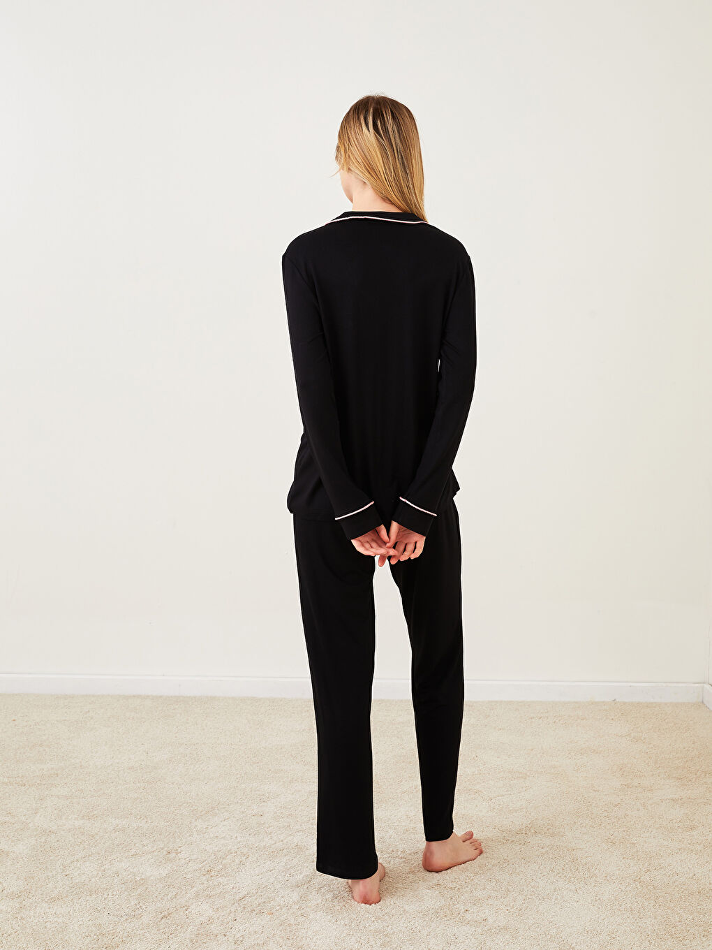 Set de pijama cu guler de cămașă, imprimat, mânecă lungă, pentru femei-3