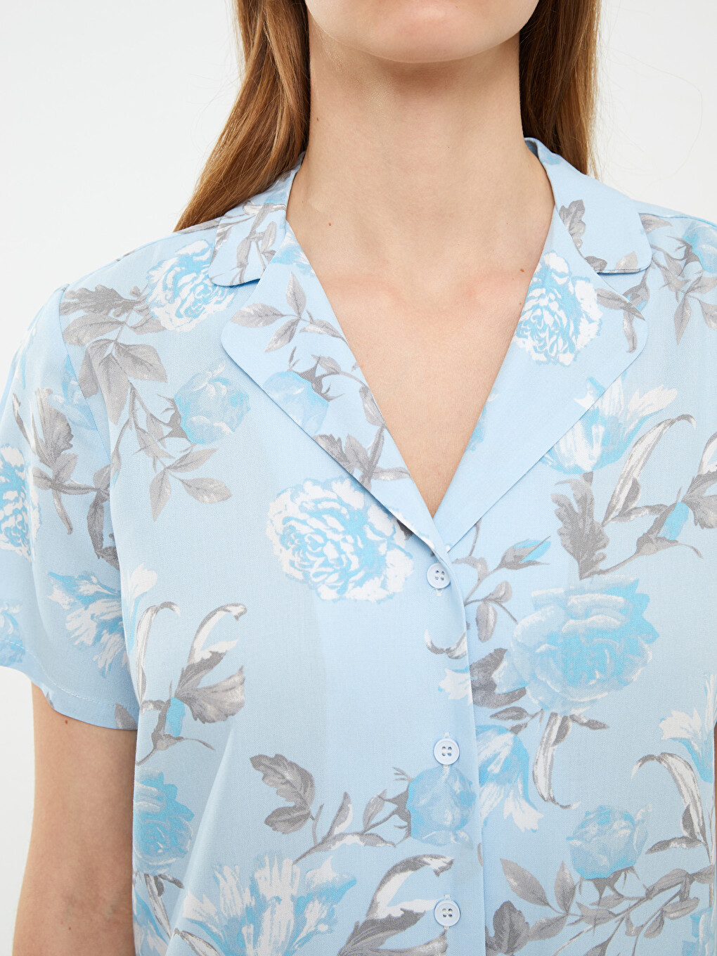 Shirt Neck Patterned Short Sleeve Viscose Women's Pajama Set-3