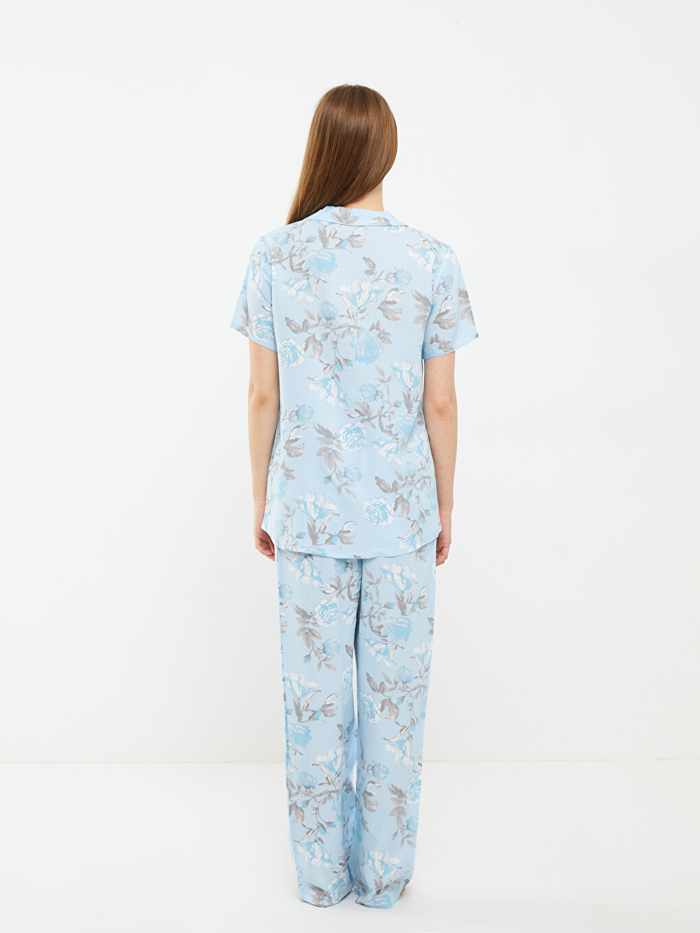 Shirt Neck Patterned Short Sleeve Viscose Women's Pajama Set-4