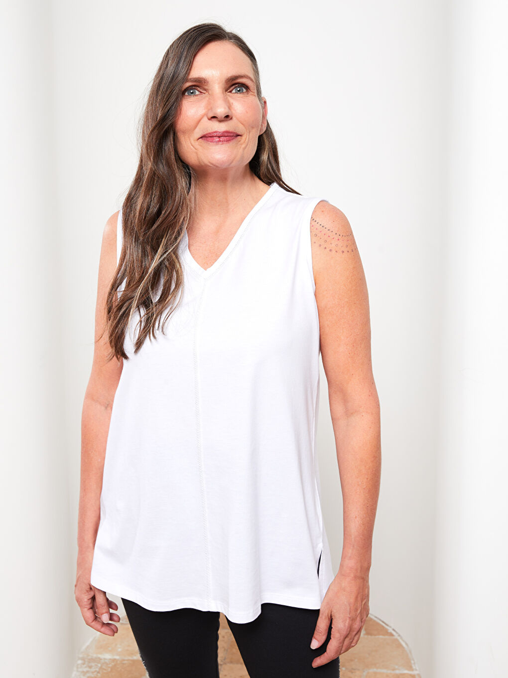 V-Neck Plain Cotton Women's Singlet-1