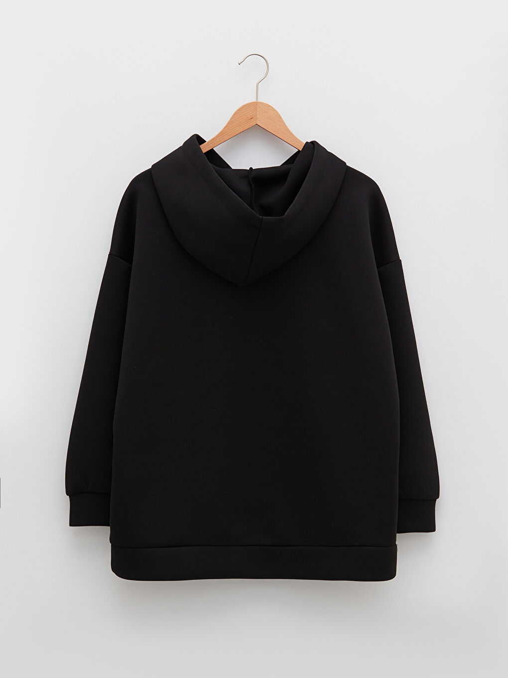 Siyah Kapüşonlu Düz Uzun Kollu Dalgıç Kumaş Kadın Sweatshirt Tunik-7