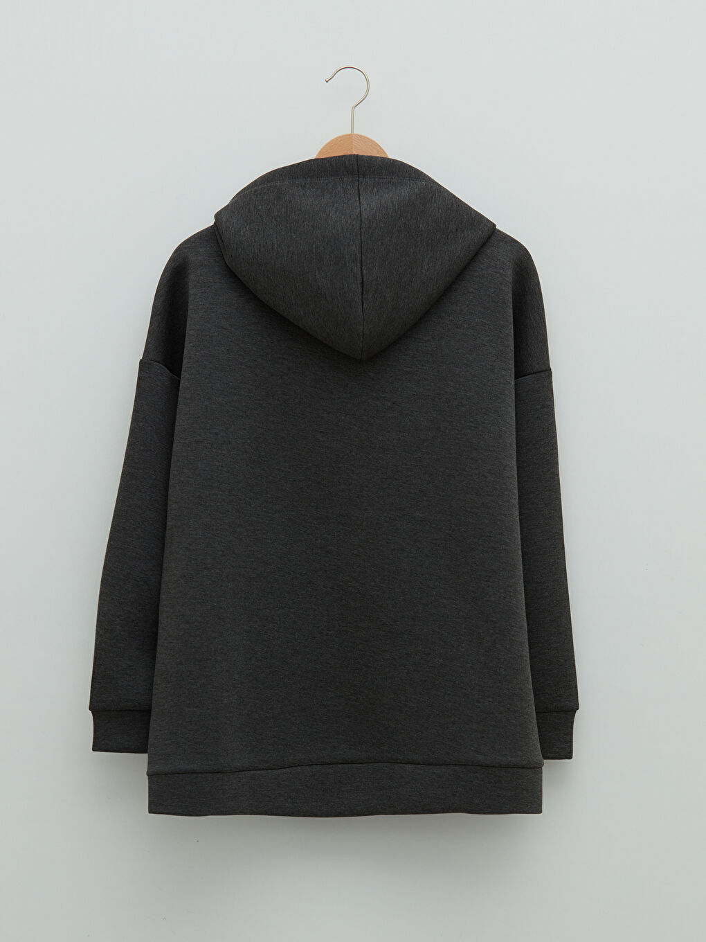 Antrasit Kapüşonlu Düz Uzun Kollu Dalgıç Kumaş Kadın Sweatshirt Tunik-6