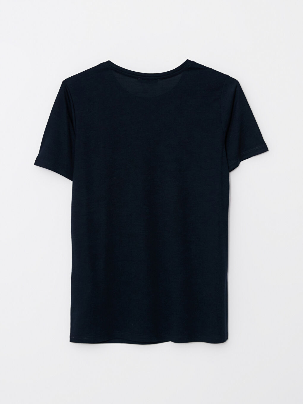 Lacivert Bisiklet Yaka Baskılı Kısa Kollu Kadın Tişört-6