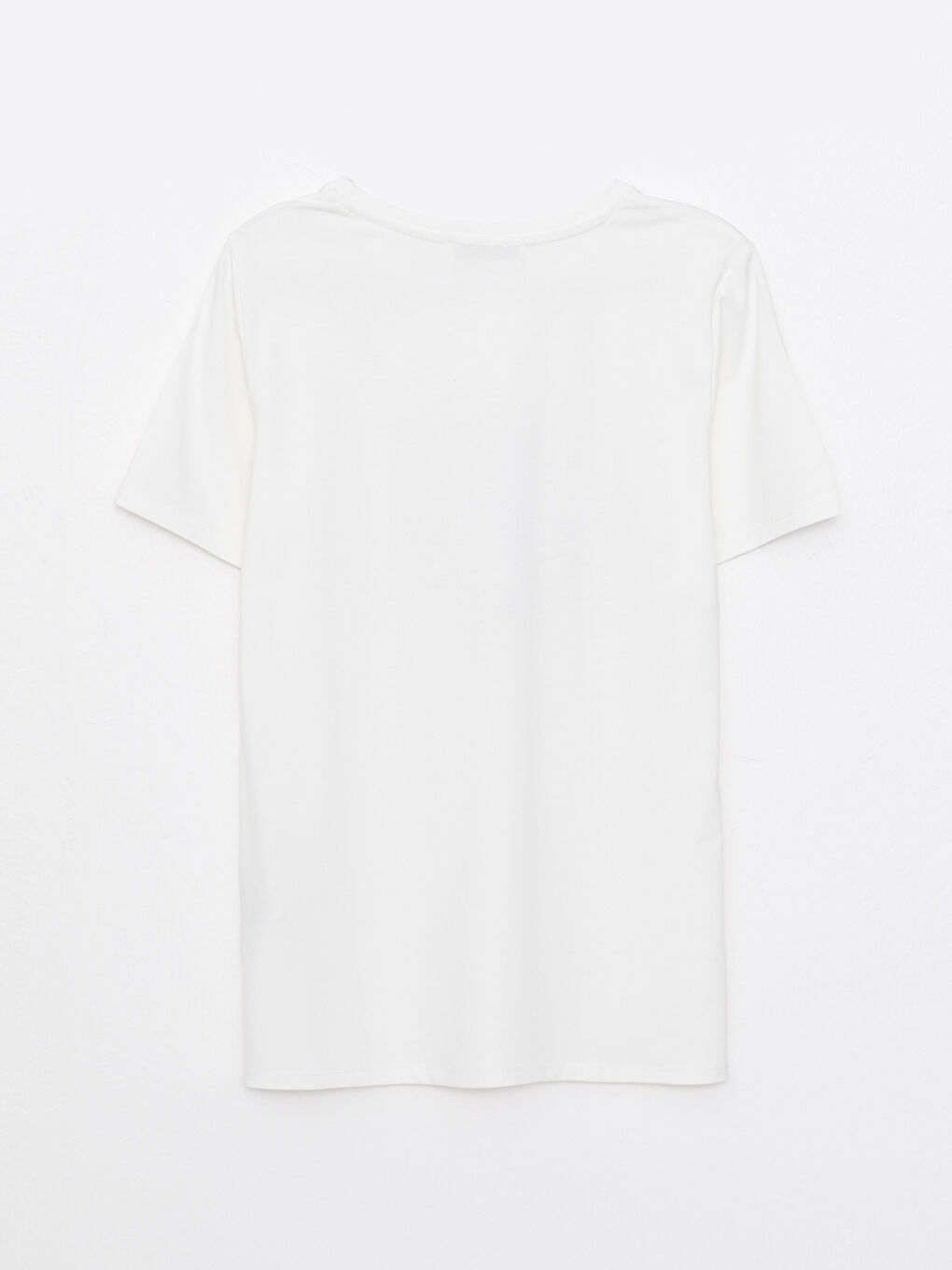 Ekru Bisiklet Yaka Baskılı Kısa Kollu Kadın Tişört-6