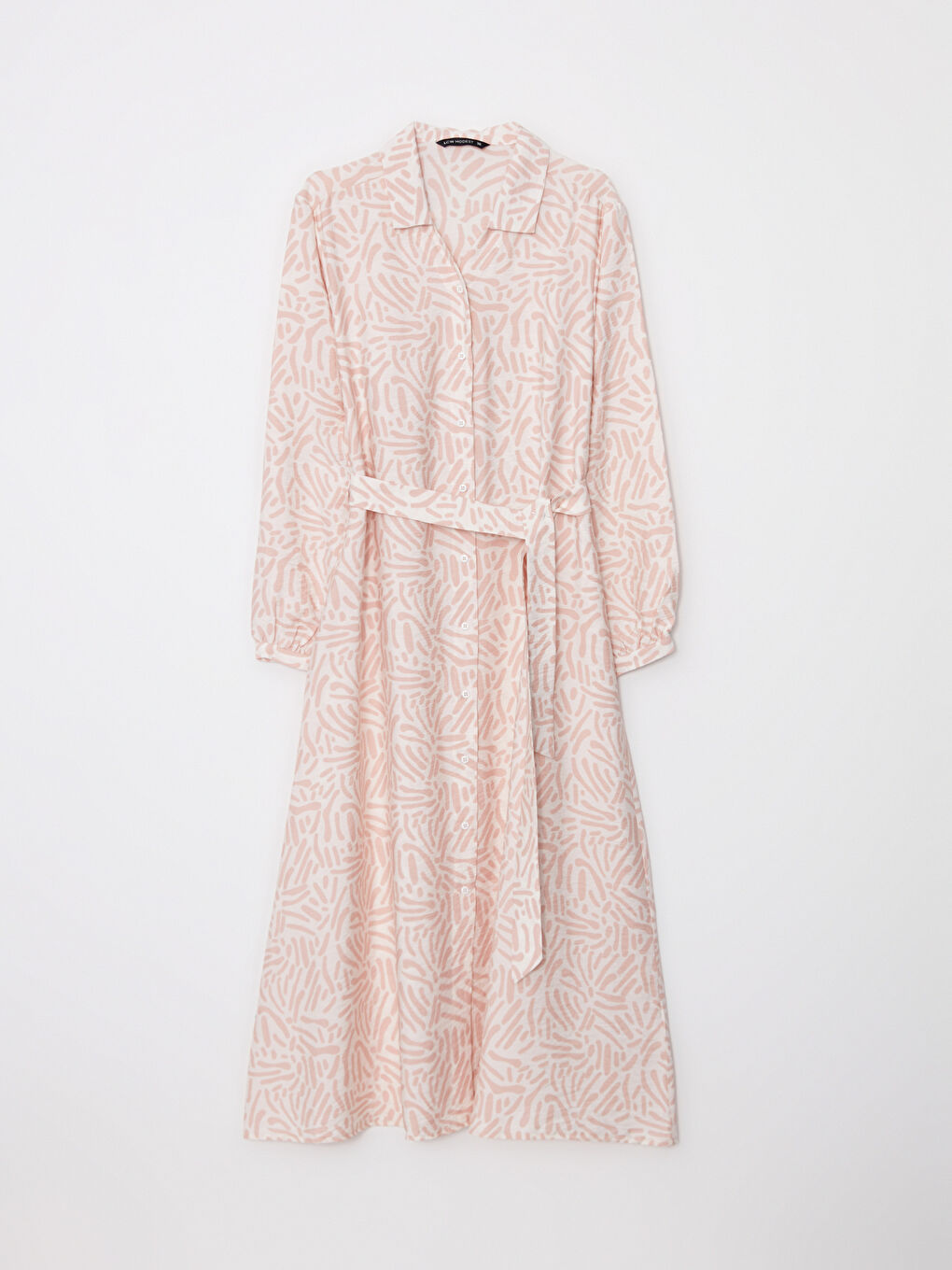 Ekru Desenli Uzun Kollu Kadın Gömlek Elbise-5