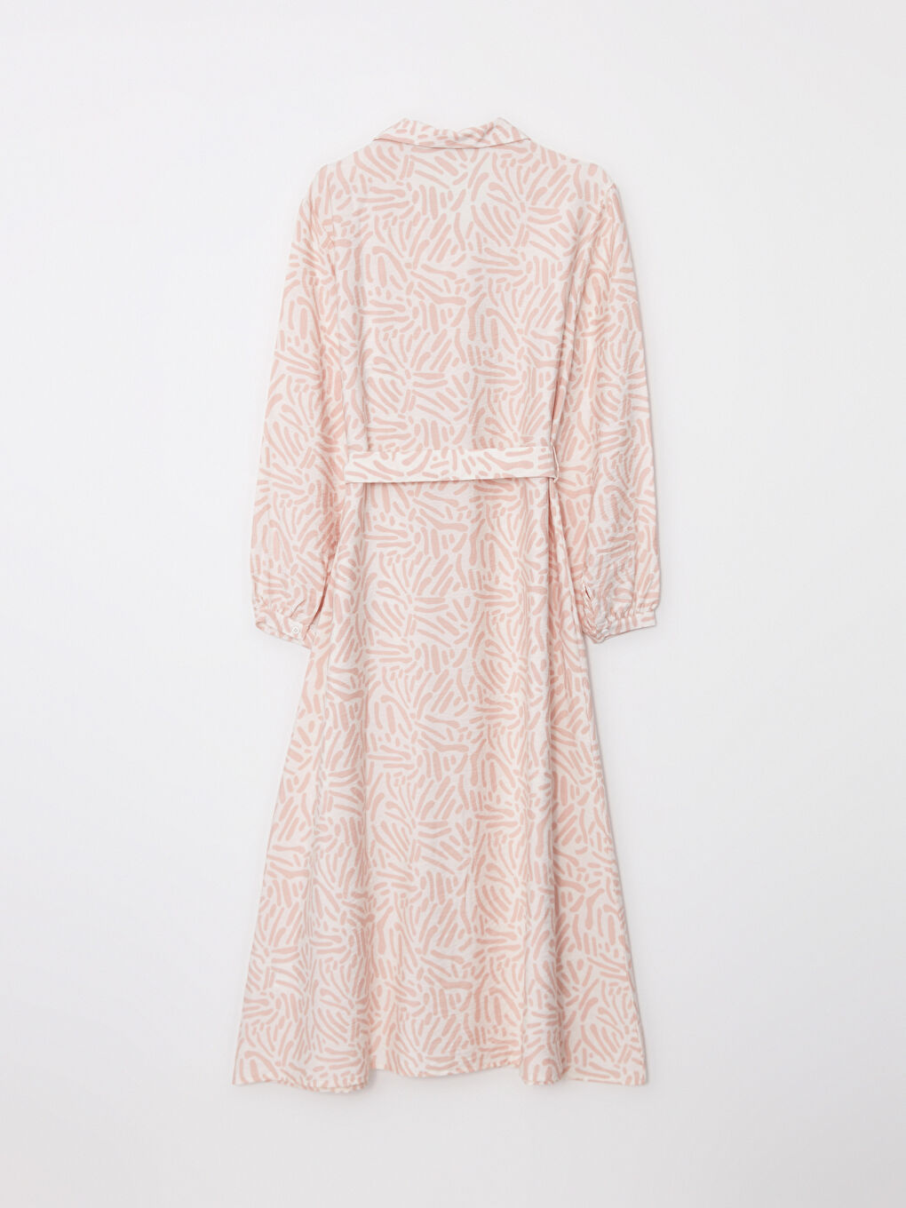 Ekru Desenli Uzun Kollu Kadın Gömlek Elbise-6