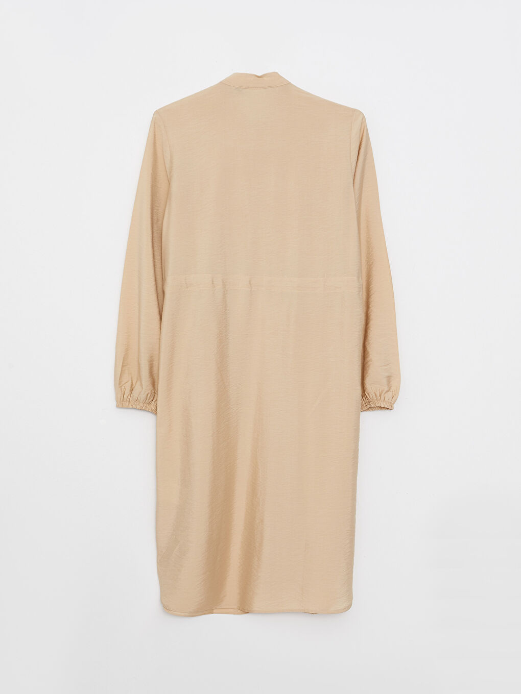 Bej Dik Yaka Düz Uzun Kollu Kadın Tunik-6