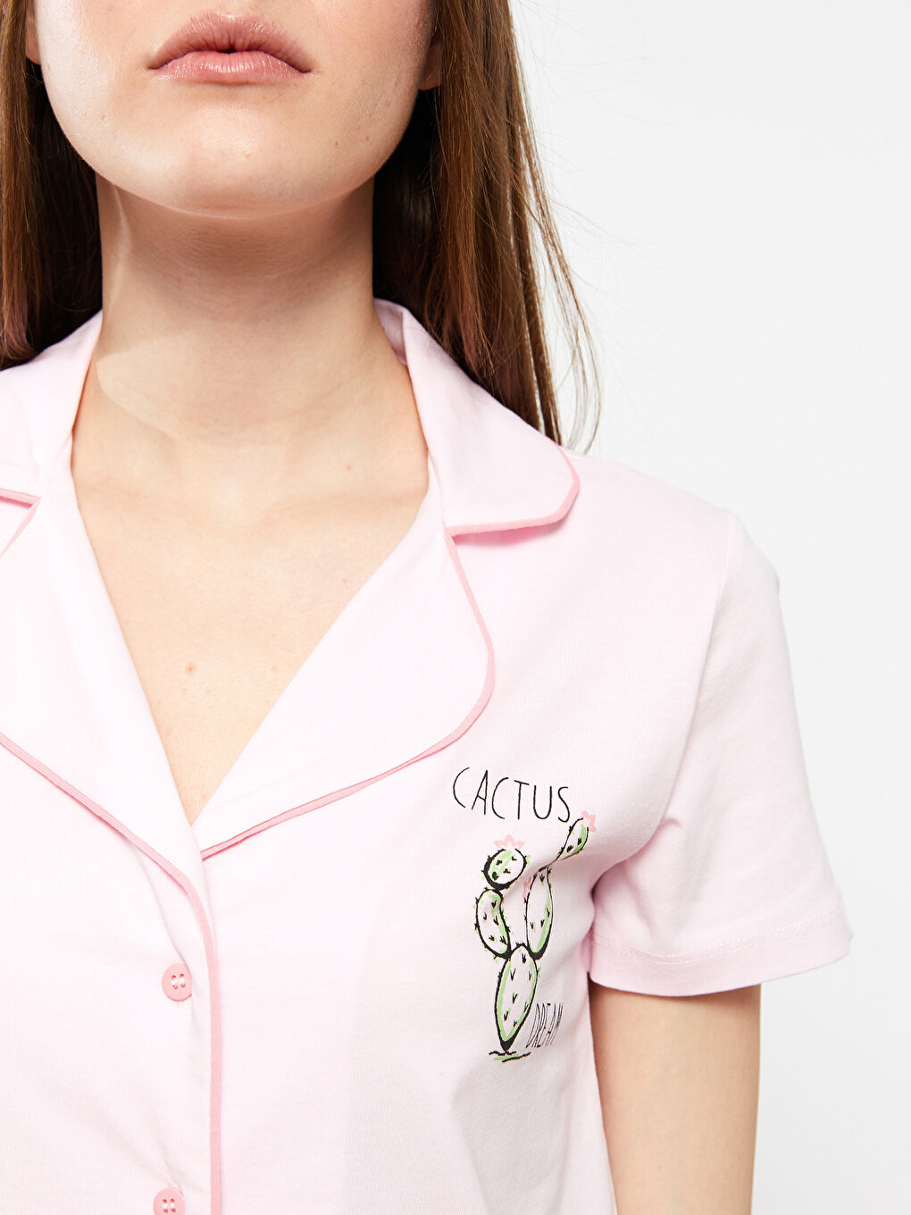 Ženski Komplet Pidžame od Pamuka sa Štampom, Kratkim Rukavima i Okovratnikom-3