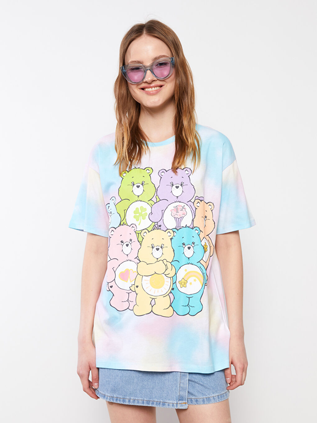 T-shirt en Coton à Manches Courtes Imprimé Care Bears à Col Rond pour Femmes-1