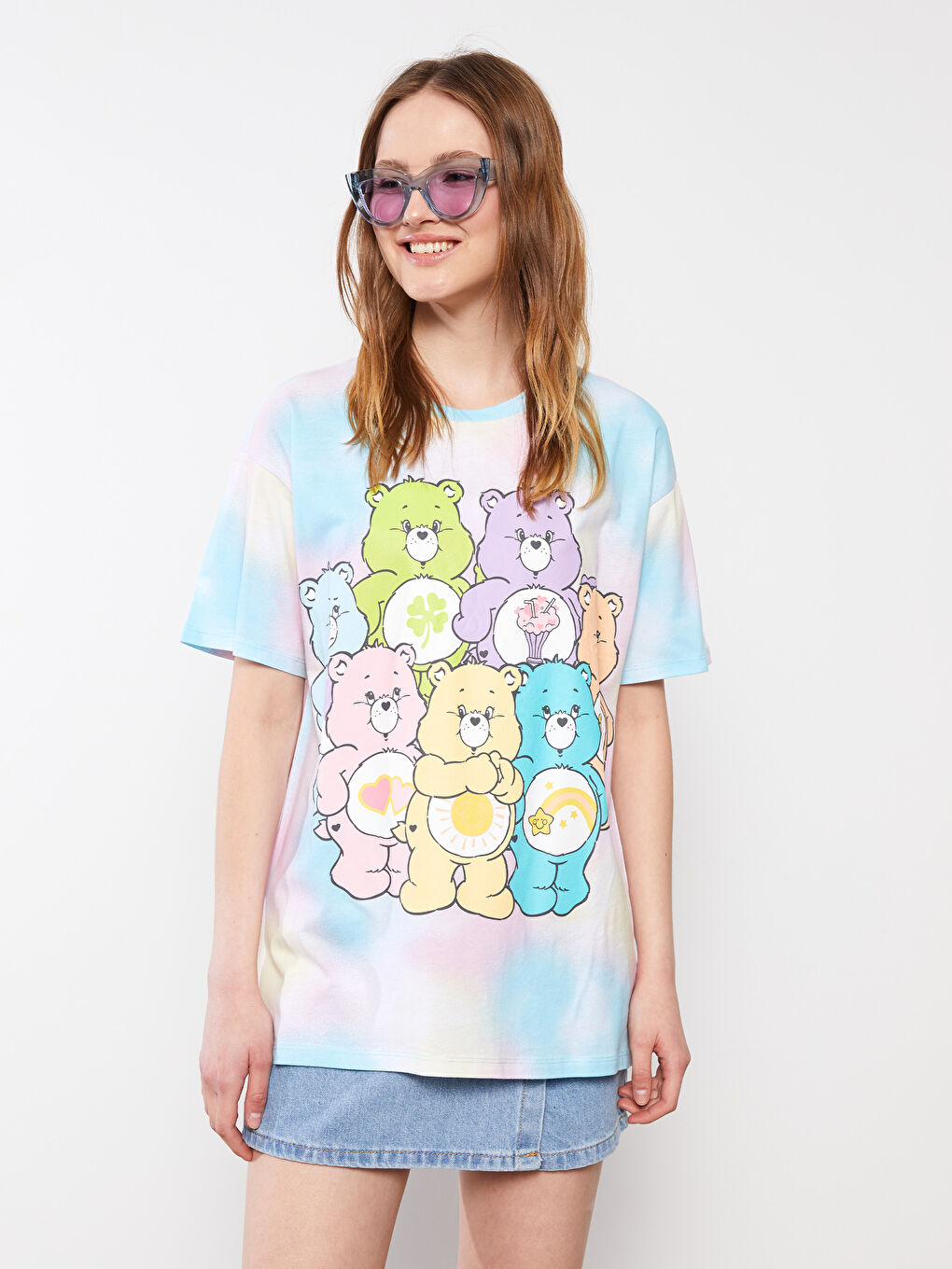 T-shirt en Coton à Manches Courtes Imprimé Care Bears à Col Rond pour Femmes-2