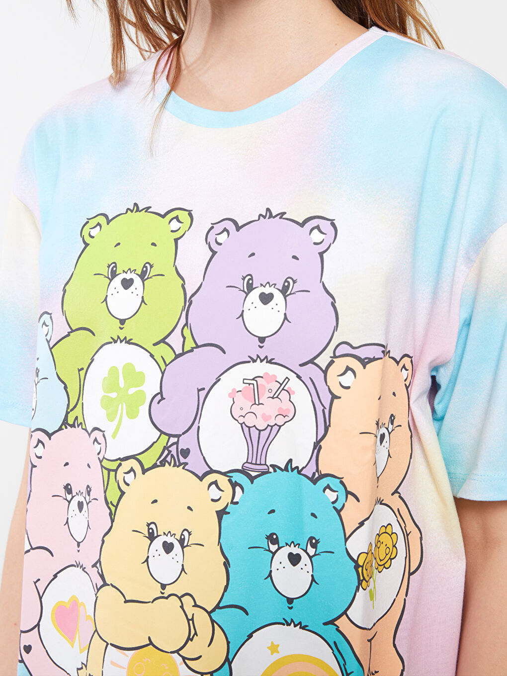 T-shirt en Coton à Manches Courtes Imprimé Care Bears à Col Rond pour Femmes-3