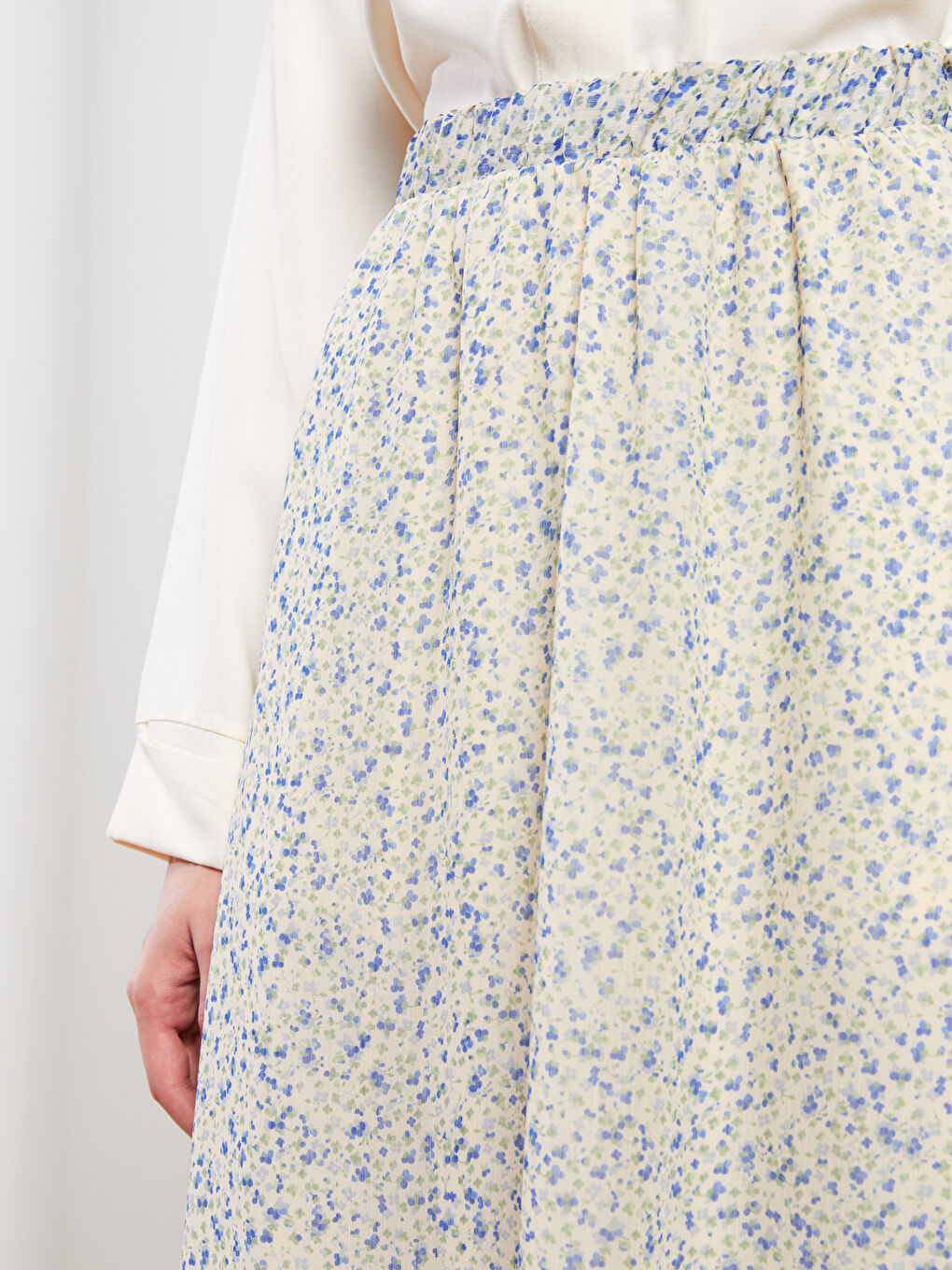 Elastic Waist Patterned Chiffon Women's Ruffle Skirt-2