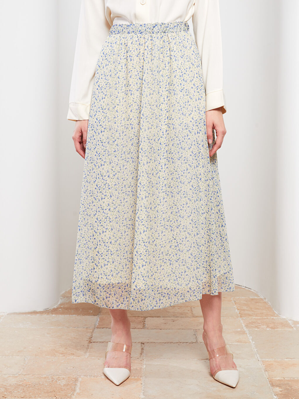 Elastic Waist Patterned Chiffon Women's Ruffle Skirt-3