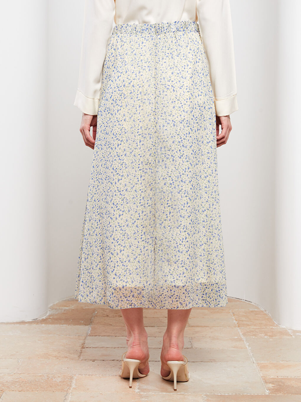 Elastic Waist Patterned Chiffon Women's Ruffle Skirt-4