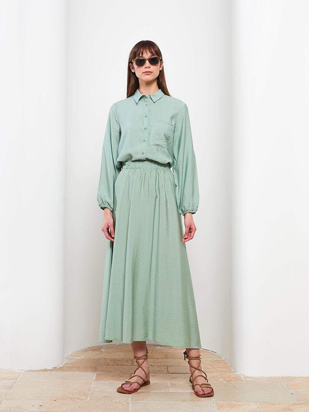 جيبة سادة بقصة A-Line بخصر مرن للسيدات-1