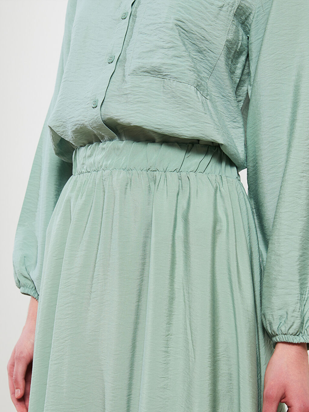 جيبة سادة بقصة A-Line بخصر مرن للسيدات-2