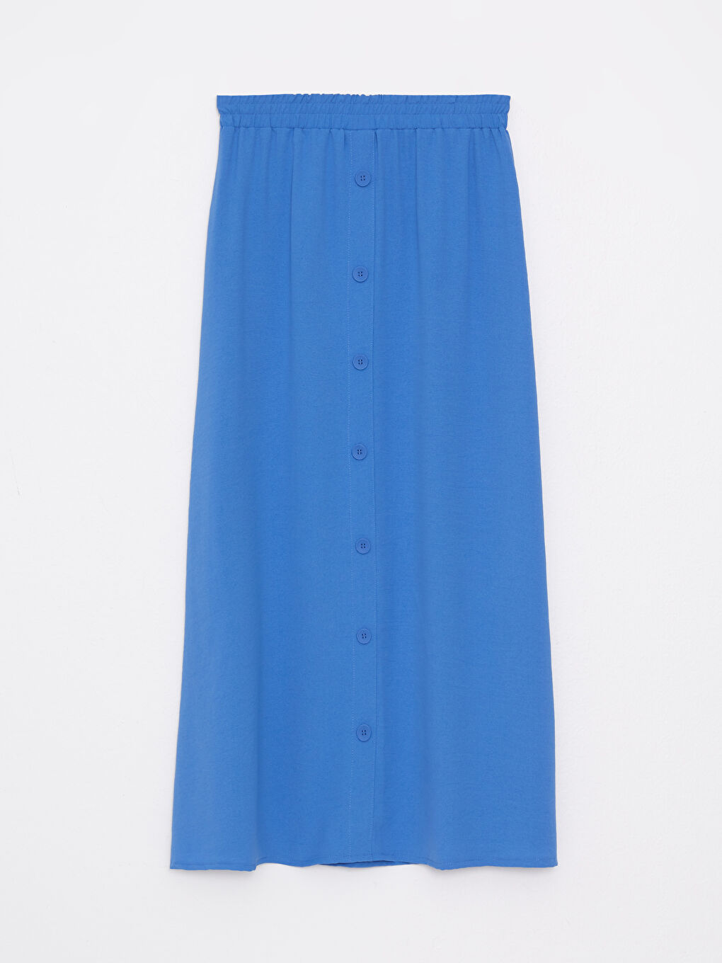 Mavi Kadın Beli Lastikli Düz Volanlı Etek-5